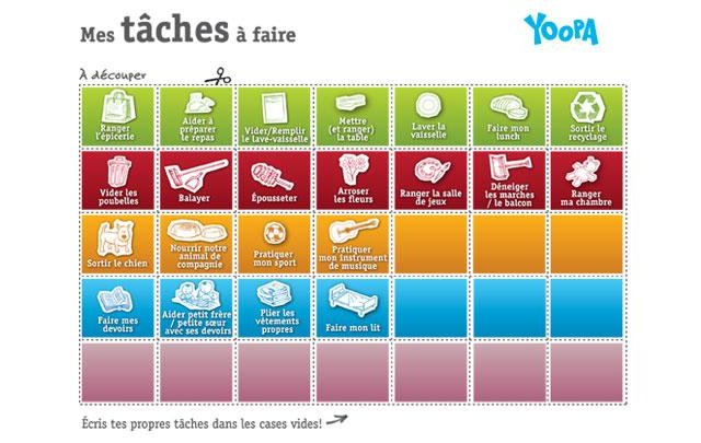 Calendrier de tâches à découper