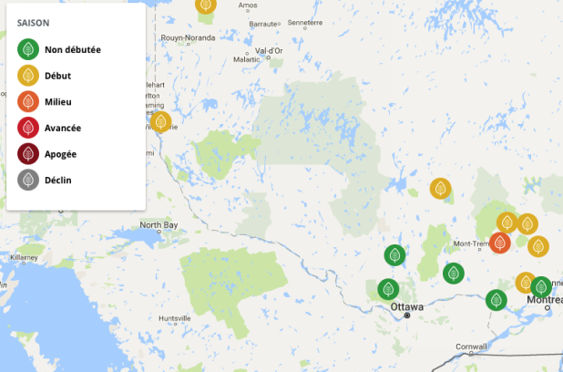 Suivez l'évolution des couleurs avec une carte de Tourisme Québec