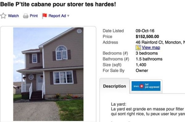 Une drôle d'annonce de maison à vendre sur Kijiji