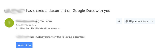 Prudence : Méfiez-vous si vous recevez un courriel de Google docs